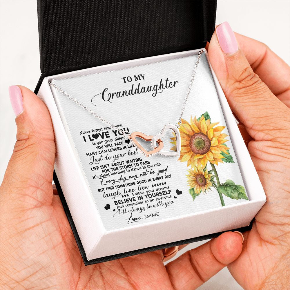 Personalized To My Granddaughter Necklace From Grandma Nana Sunflower Wood Laugh Love Live Granddaughter Birthday Christmas Customized Gift Box Message Card