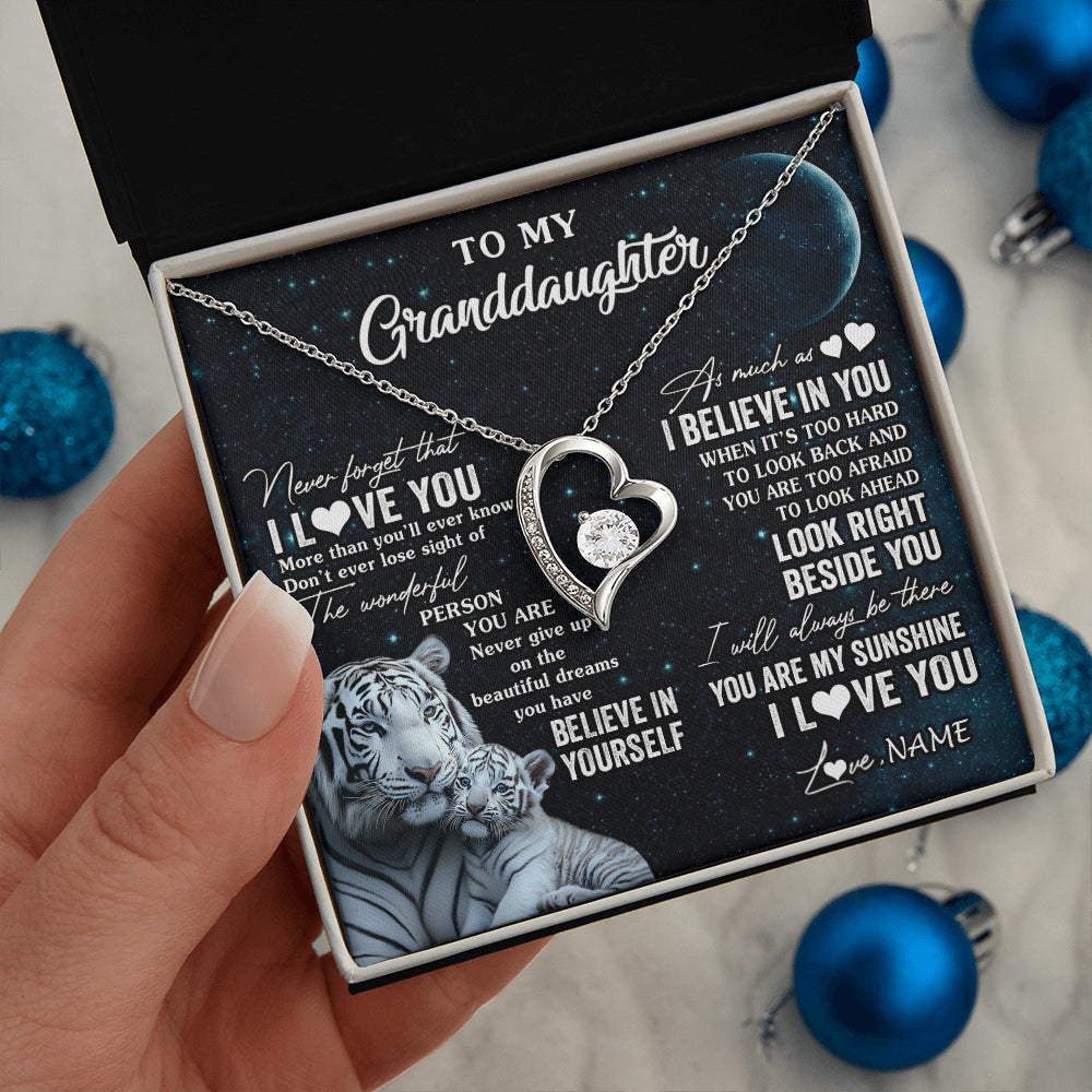 Personalized To My Granddaughter Necklace From Grandma Never Forget I Love You White Tiger Granddaughter Birthday Christmas Customized Gift Box Message Card