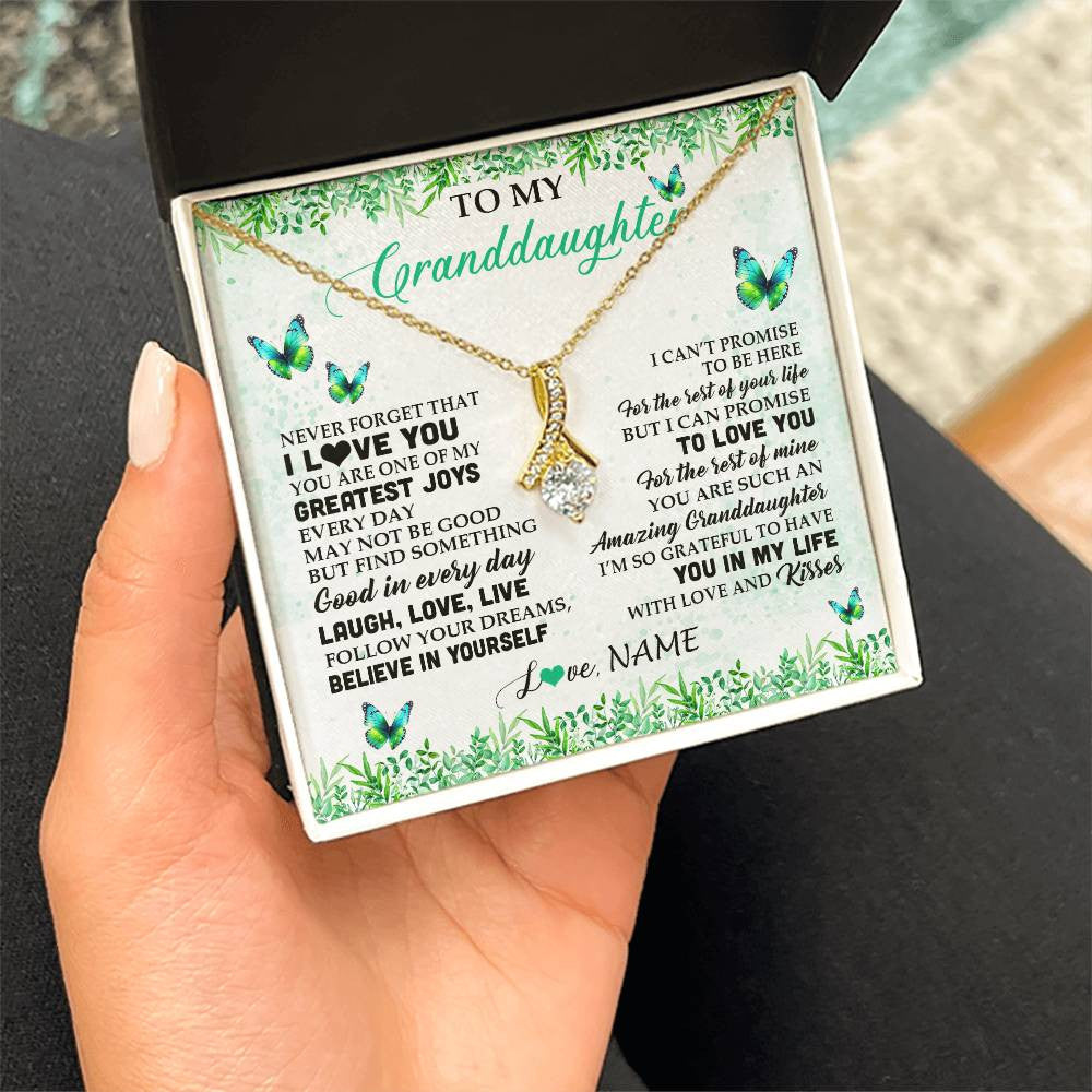 Personalized To My Granddaughter Necklace From Grandma Papa Butterfly Laugh Love Live Birthday Motivational Quote Christmas Customized Gift Box Message Card