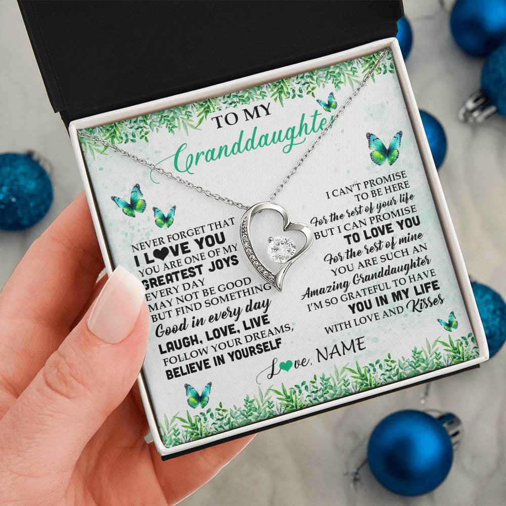 Personalized To My Granddaughter Necklace From Grandma Papa Butterfly Laugh Love Live Birthday Motivational Quote Christmas Customized Gift Box Message Card