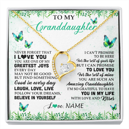 Personalized To My Granddaughter Necklace From Grandma Papa Butterfly Laugh Love Live Birthday Motivational Quote Christmas Customized Gift Box Message Card