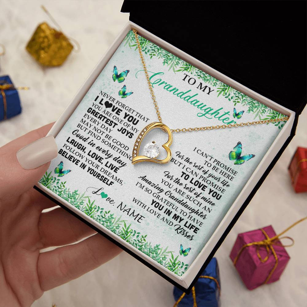 Personalized To My Granddaughter Necklace From Grandma Papa Butterfly Laugh Love Live Birthday Motivational Quote Christmas Customized Gift Box Message Card