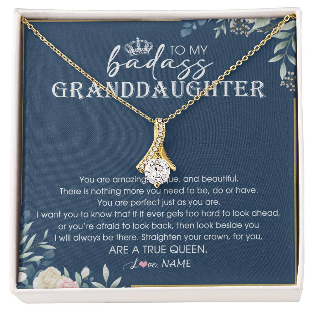 Personalized To My Granddaughter Necklace From Grandma Straighten Your Crown Queen Granddaughter Jewelry Birthday Christmas Customized Gift Box Message Card