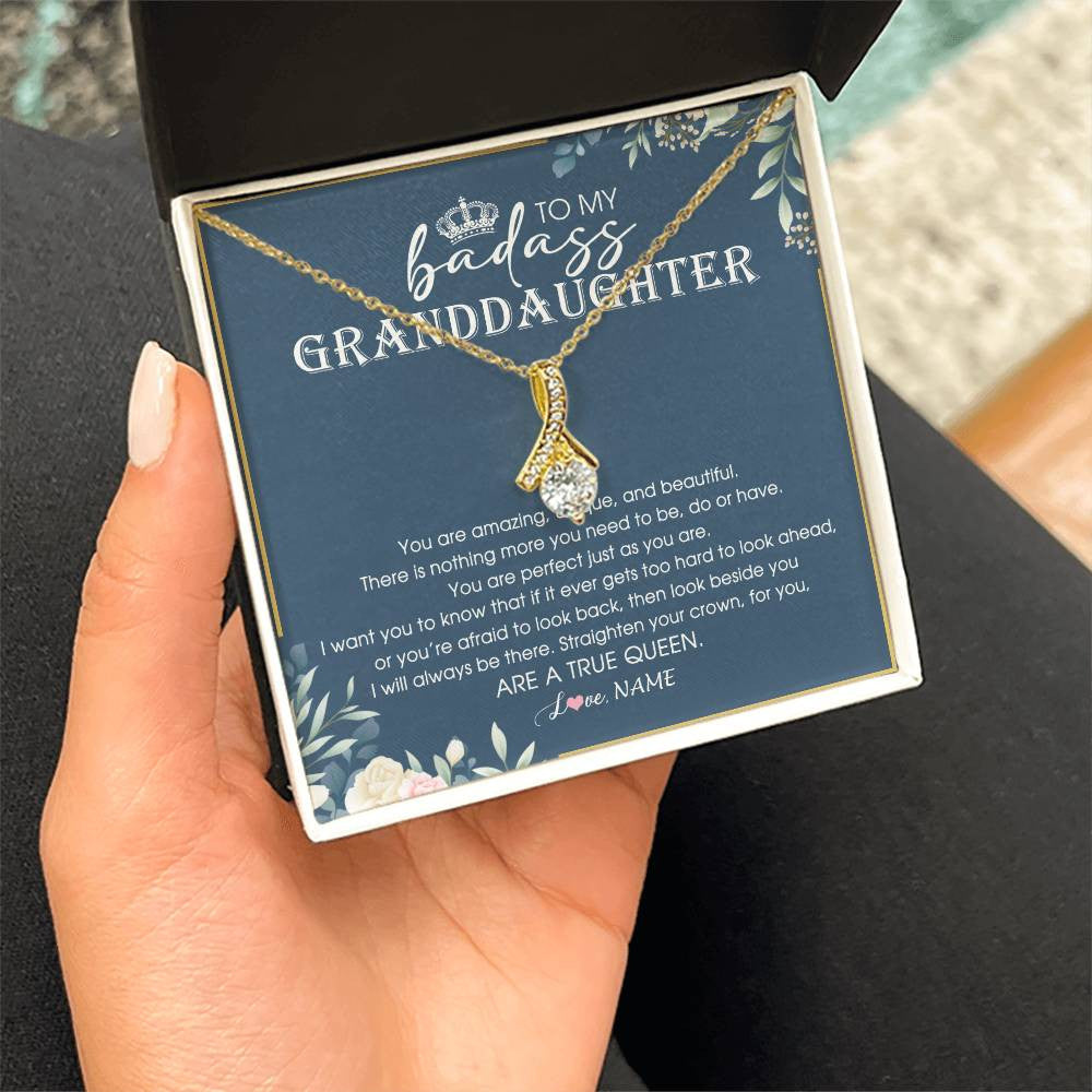 Personalized To My Granddaughter Necklace From Grandma Straighten Your Crown Queen Granddaughter Jewelry Birthday Christmas Customized Gift Box Message Card