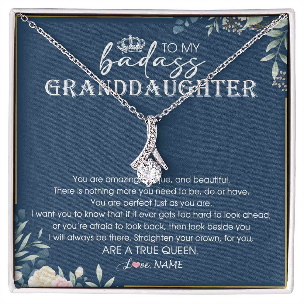 Personalized To My Granddaughter Necklace From Grandma Straighten Your Crown Queen Granddaughter Jewelry Birthday Christmas Customized Gift Box Message Card