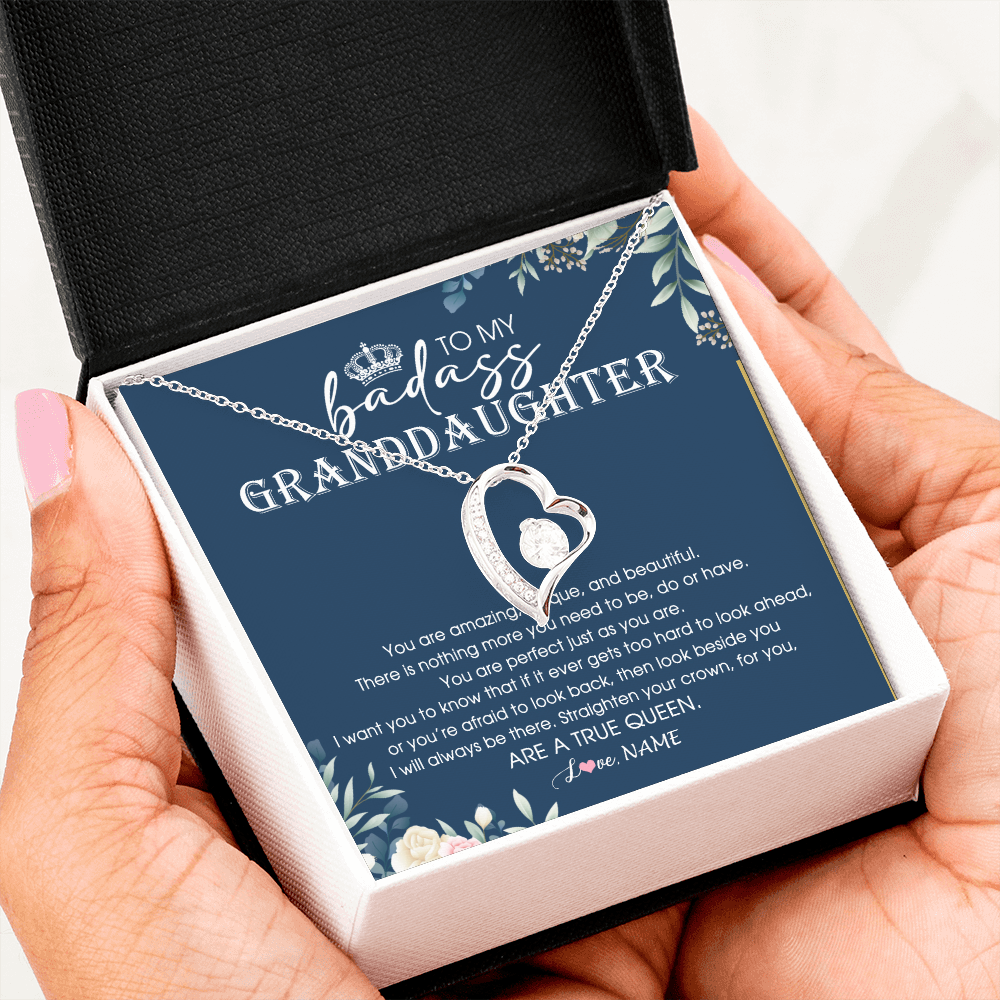 Personalized To My Granddaughter Necklace From Grandma Straighten Your Crown Queen Granddaughter Jewelry Birthday Christmas Customized Gift Box Message Card