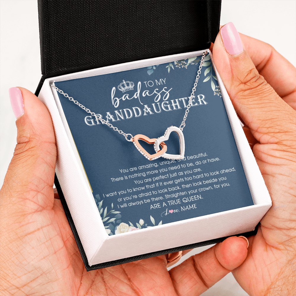Personalized To My Granddaughter Necklace From Grandma Straighten Your Crown Queen Granddaughter Jewelry Birthday Christmas Customized Gift Box Message Card
