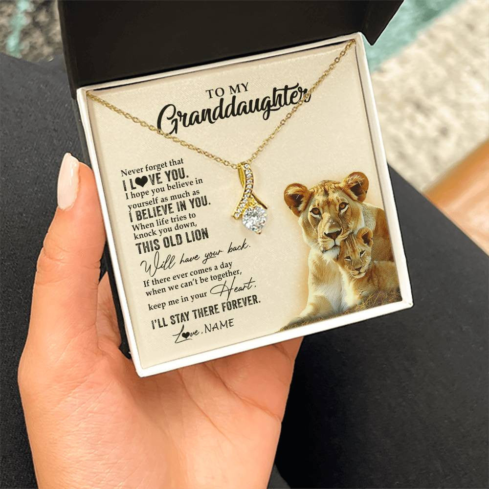 Personalized To My Granddaughter Necklace From Grandma This Old Lion Never Forget I Love You Jewelry Birthday Christmas Customized Gift Box Message Card