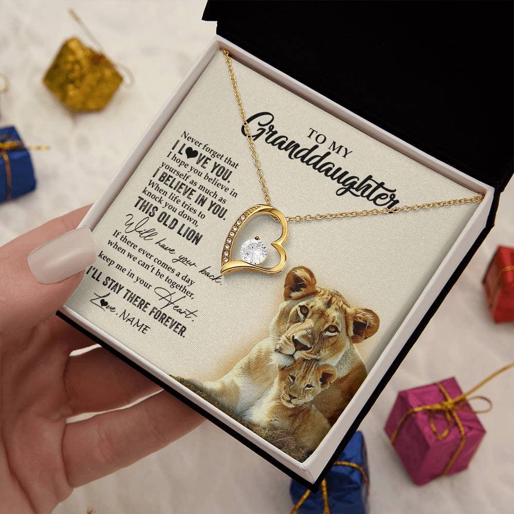 Personalized To My Granddaughter Necklace From Grandma This Old Lion Never Forget I Love You Jewelry Birthday Christmas Customized Gift Box Message Card