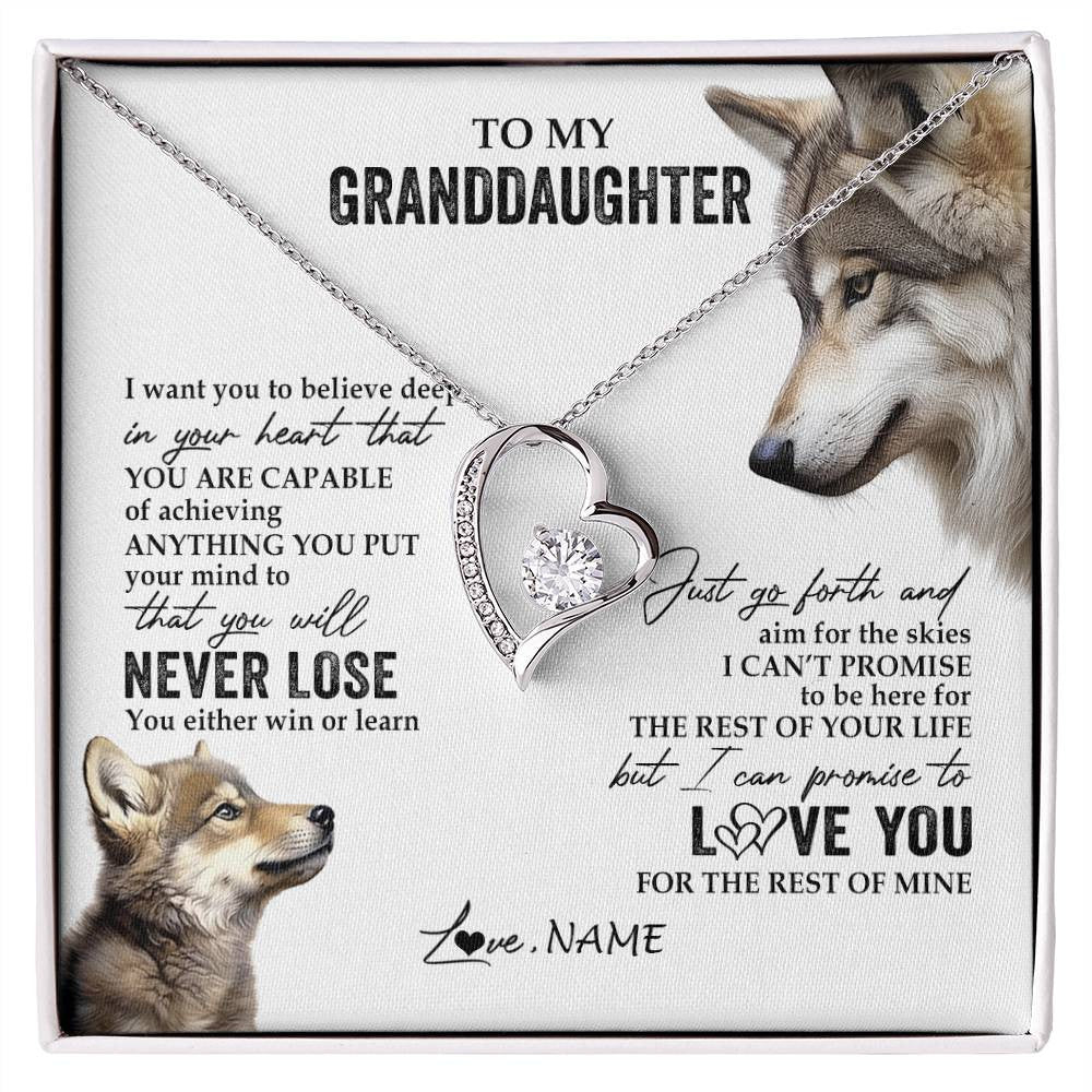 Personalized To My Granddaughter Necklace From Grandma You Will Never Lose Wolf Granddaughter Birthday Graduation Christmas Customized Gift Box Message Card