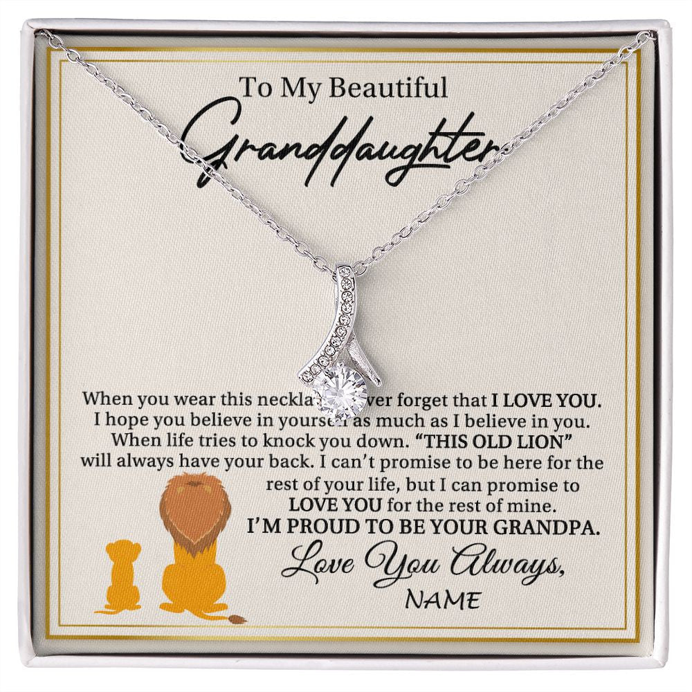 Personalized To My Granddaughter Necklace From Grandpa I'M Proud To Be Your Grandpa Lion Granddaughter Birthday Christmas Customized Gift Box Message Card