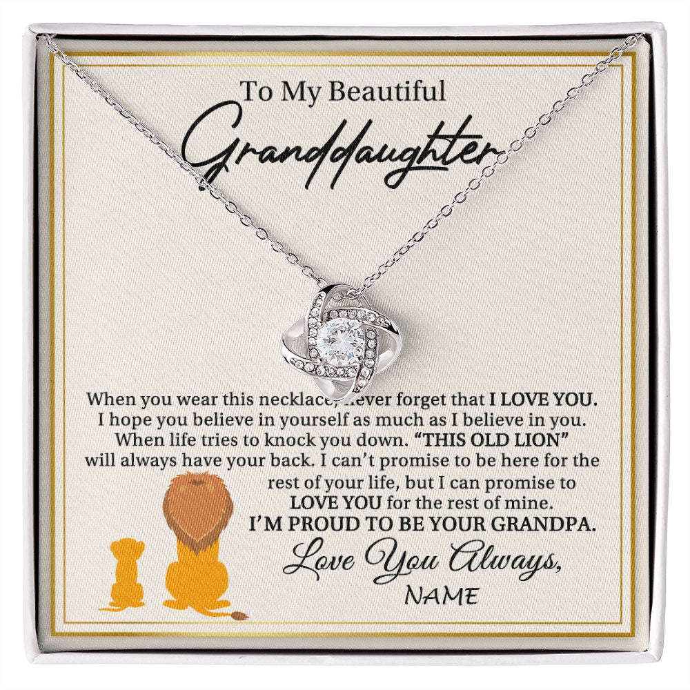 Personalized To My Granddaughter Necklace From Grandpa I'M Proud To Be Your Grandpa Lion Granddaughter Birthday Christmas Customized Gift Box Message Card