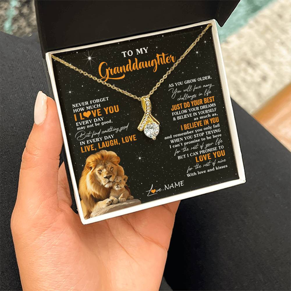 Personalized To My Granddaughter Necklace From Grandpa Live Laugh Love Lion Birthday Gifts Positive Graduation Christmas Customized Gift Box Message Card