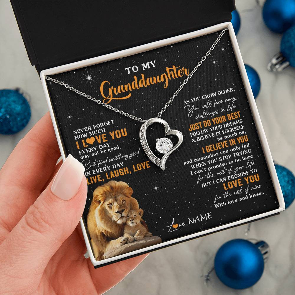 Personalized To My Granddaughter Necklace From Grandpa Live Laugh Love Lion Birthday Gifts Positive Graduation Christmas Customized Gift Box Message Card