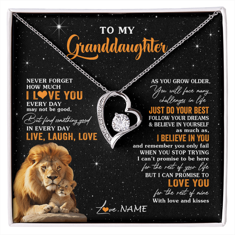 Personalized To My Granddaughter Necklace From Grandpa Live Laugh Love Lion Birthday Gifts Positive Graduation Christmas Customized Gift Box Message Card