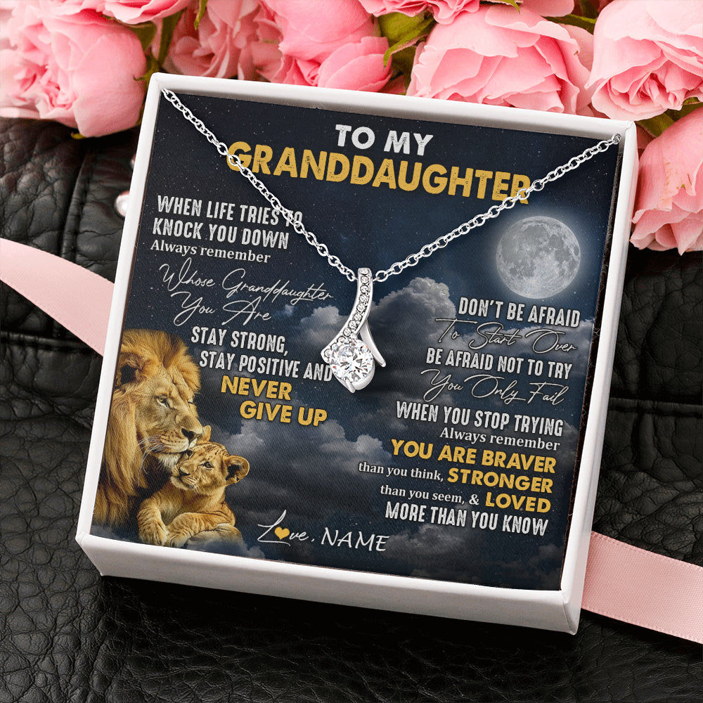 Personalized To My Granddaughter Necklace From Papa Grandpa Lion Never Give Up Granddaughter Birthday Graduation Christmas Customized Gift Box Message Card