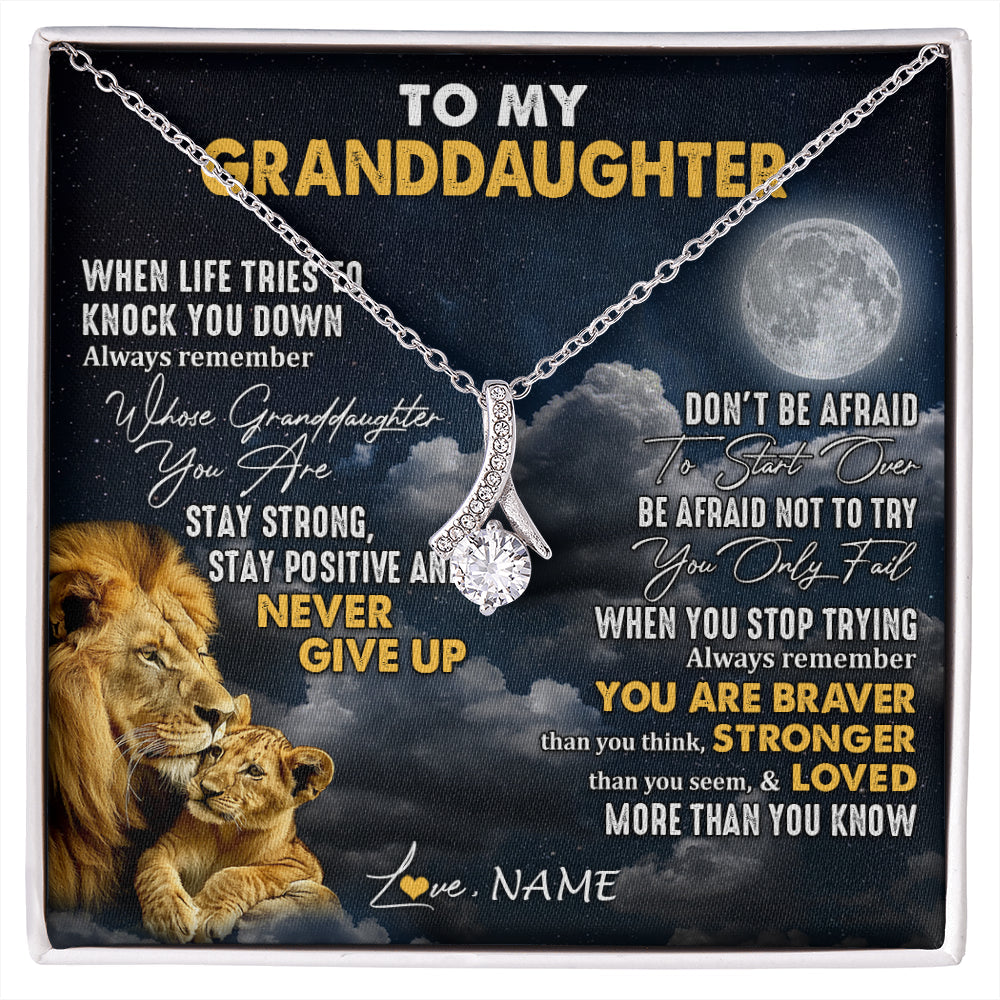 Personalized To My Granddaughter Necklace From Papa Grandpa Lion Never Give Up Granddaughter Birthday Graduation Christmas Customized Gift Box Message Card