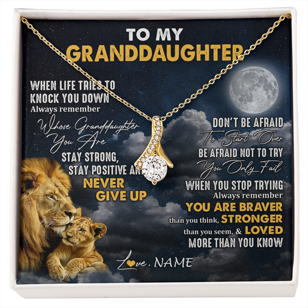 Personalized To My Granddaughter Necklace From Papa Grandpa Lion Never Give Up Granddaughter Birthday Graduation Christmas Customized Gift Box Message Card