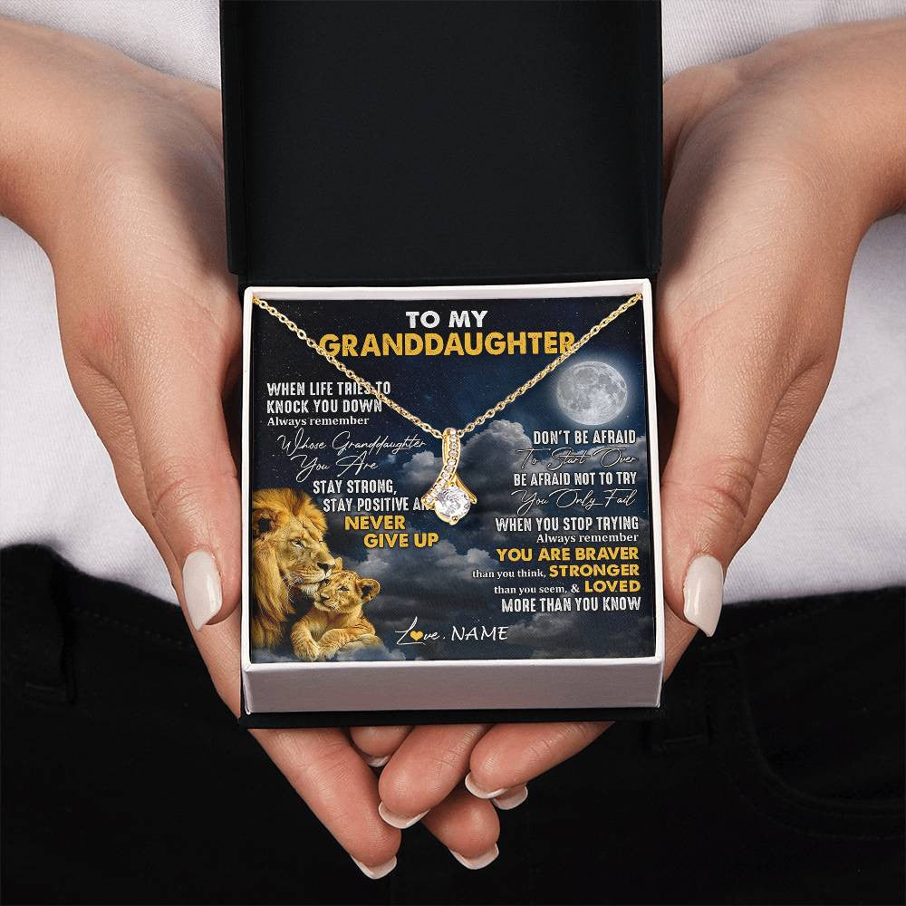 Personalized To My Granddaughter Necklace From Papa Grandpa Lion Never Give Up Granddaughter Birthday Graduation Christmas Customized Gift Box Message Card