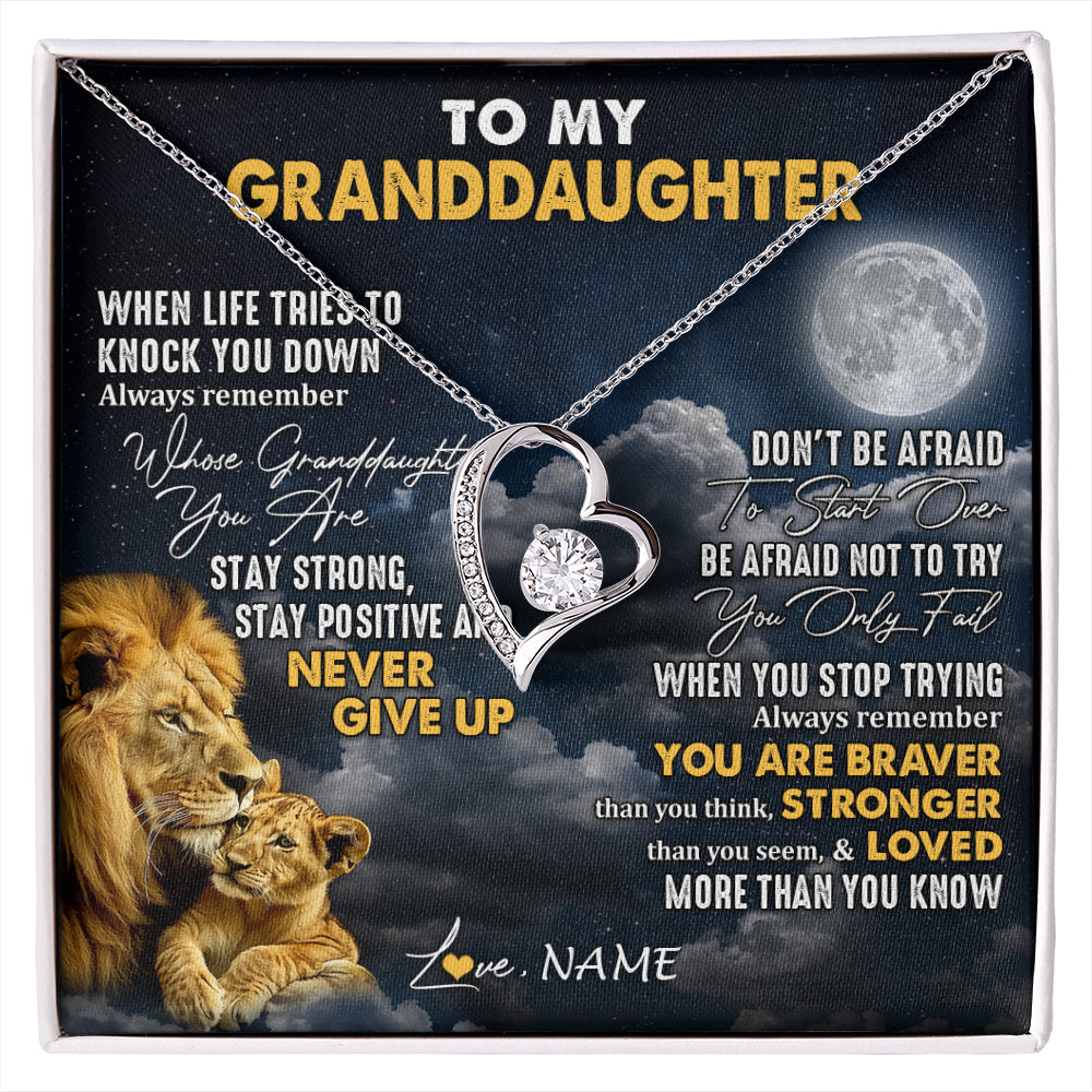 Personalized To My Granddaughter Necklace From Papa Grandpa Lion Never Give Up Granddaughter Birthday Graduation Christmas Customized Gift Box Message Card