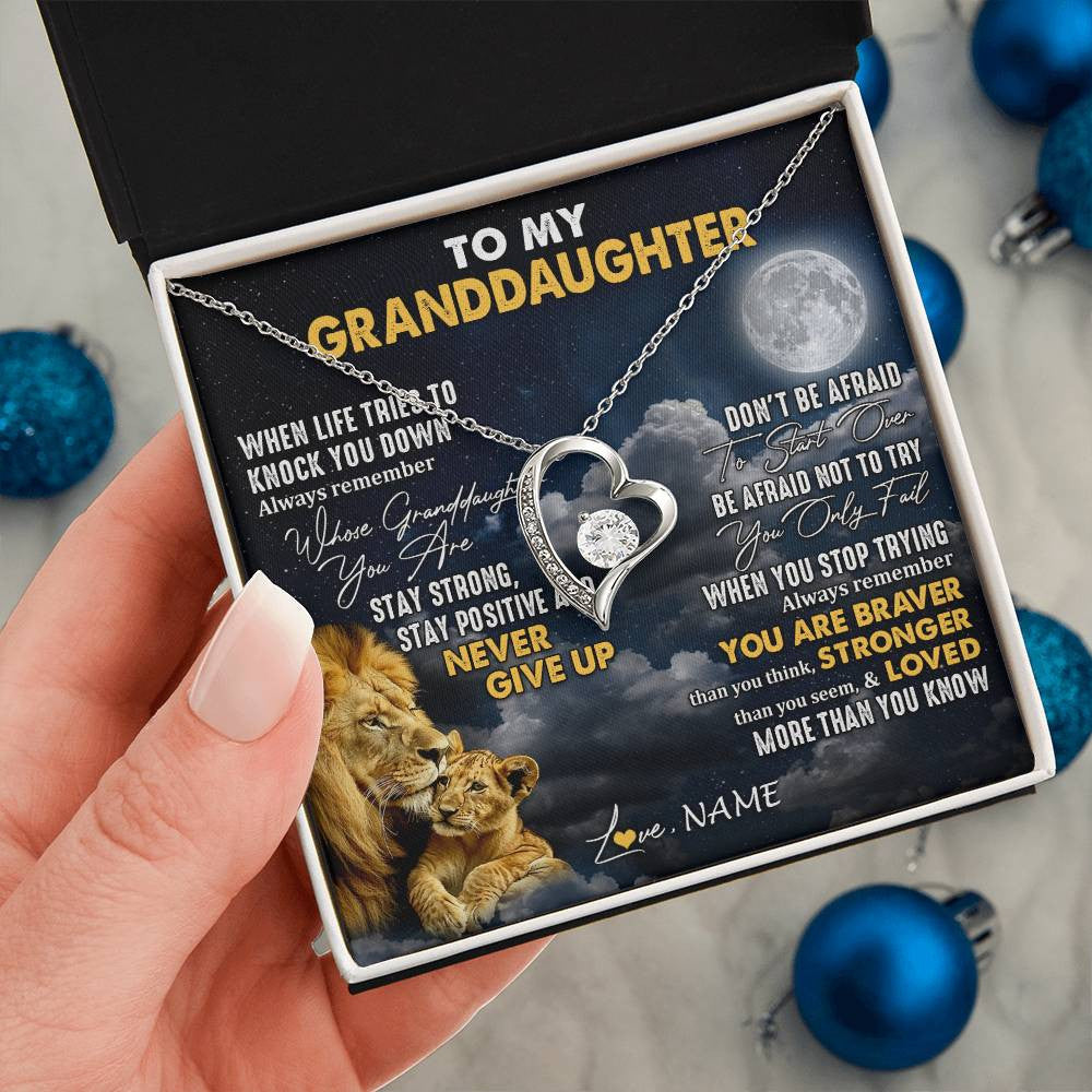 Personalized To My Granddaughter Necklace From Papa Grandpa Lion Never Give Up Granddaughter Birthday Graduation Christmas Customized Gift Box Message Card