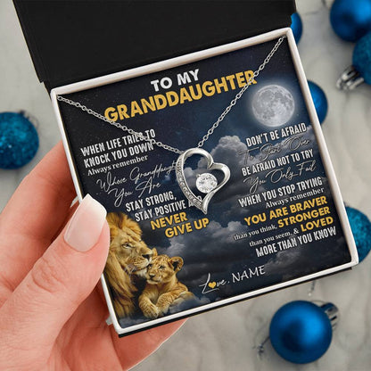 Personalized To My Granddaughter Necklace From Papa Grandpa Lion Never Give Up Granddaughter Birthday Graduation Christmas Customized Gift Box Message Card