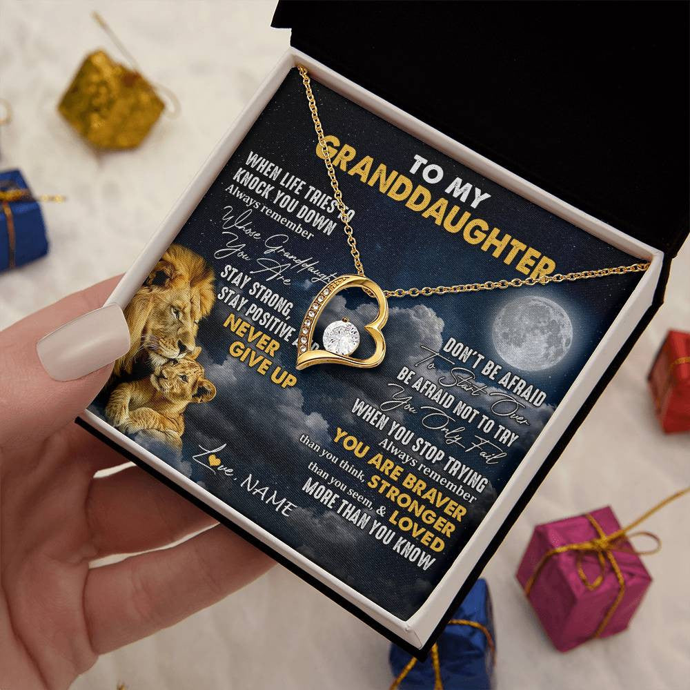 Personalized To My Granddaughter Necklace From Papa Grandpa Lion Never Give Up Granddaughter Birthday Graduation Christmas Customized Gift Box Message Card