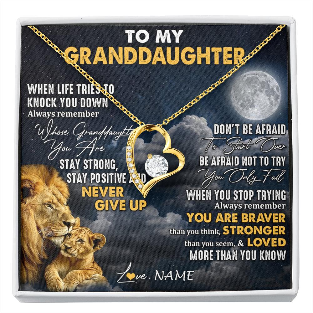 Personalized To My Granddaughter Necklace From Papa Grandpa Lion Never Give Up Granddaughter Birthday Graduation Christmas Customized Gift Box Message Card