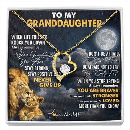 Personalized To My Granddaughter Necklace From Papa Grandpa Lion Never Give Up Granddaughter Birthday Graduation Christmas Customized Gift Box Message Card
