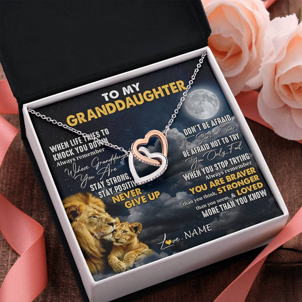 Personalized To My Granddaughter Necklace From Papa Grandpa Lion Never Give Up Granddaughter Birthday Graduation Christmas Customized Gift Box Message Card