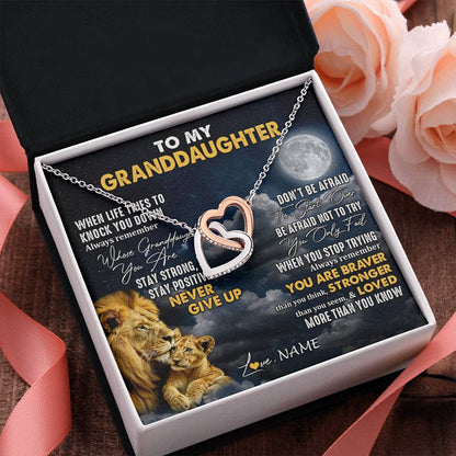 Personalized To My Granddaughter Necklace From Papa Grandpa Lion Never Give Up Granddaughter Birthday Graduation Christmas Customized Gift Box Message Card