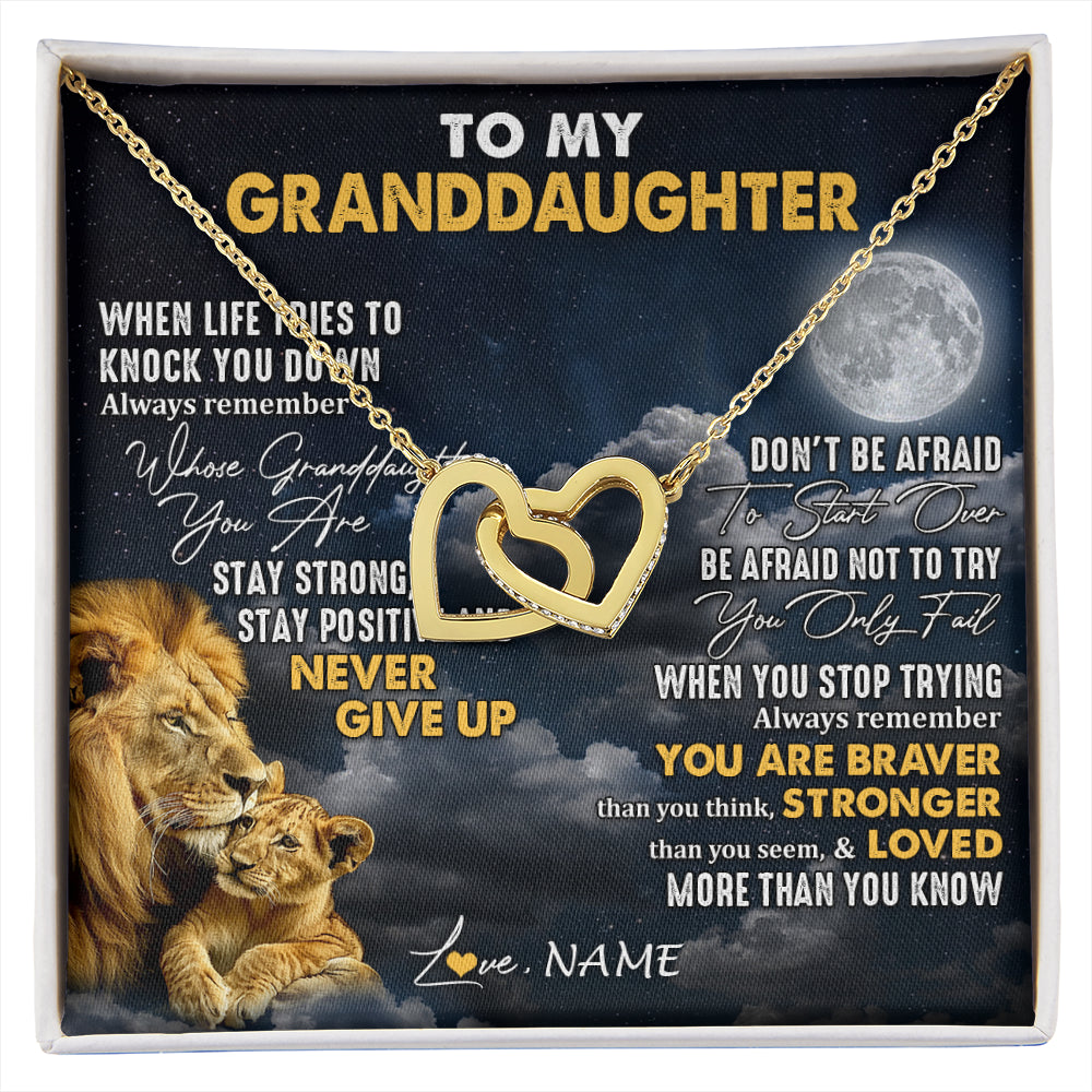 Personalized To My Granddaughter Necklace From Papa Grandpa Lion Never Give Up Granddaughter Birthday Graduation Christmas Customized Gift Box Message Card