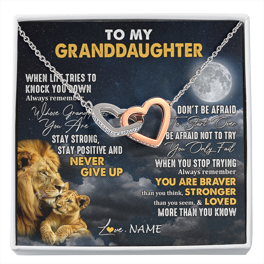 Personalized To My Granddaughter Necklace From Papa Grandpa Lion Never Give Up Granddaughter Birthday Graduation Christmas Customized Gift Box Message Card
