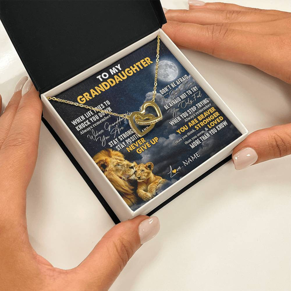 Personalized To My Granddaughter Necklace From Papa Grandpa Lion Never Give Up Granddaughter Birthday Graduation Christmas Customized Gift Box Message Card