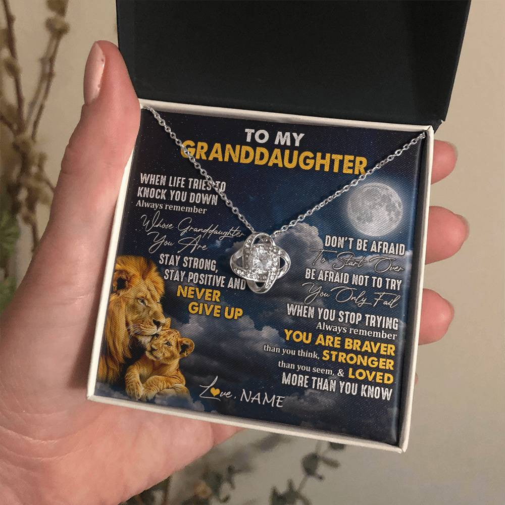 Personalized To My Granddaughter Necklace From Papa Grandpa Lion Never Give Up Granddaughter Birthday Graduation Christmas Customized Gift Box Message Card