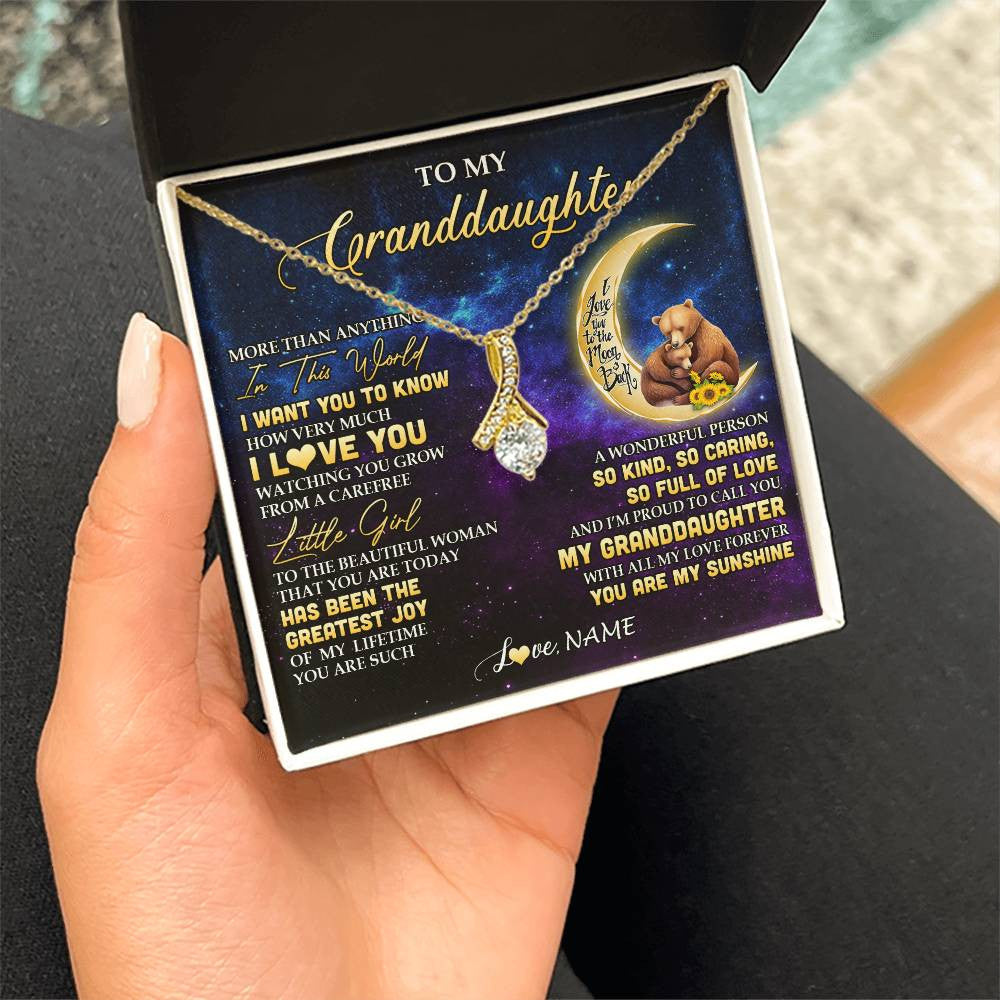 Personalized To My Granddaughter Necklace Positive Energy Encourage Brave Little Bear Granddaughter Birthday Gifts Christmas Customized Gift Box Message Card