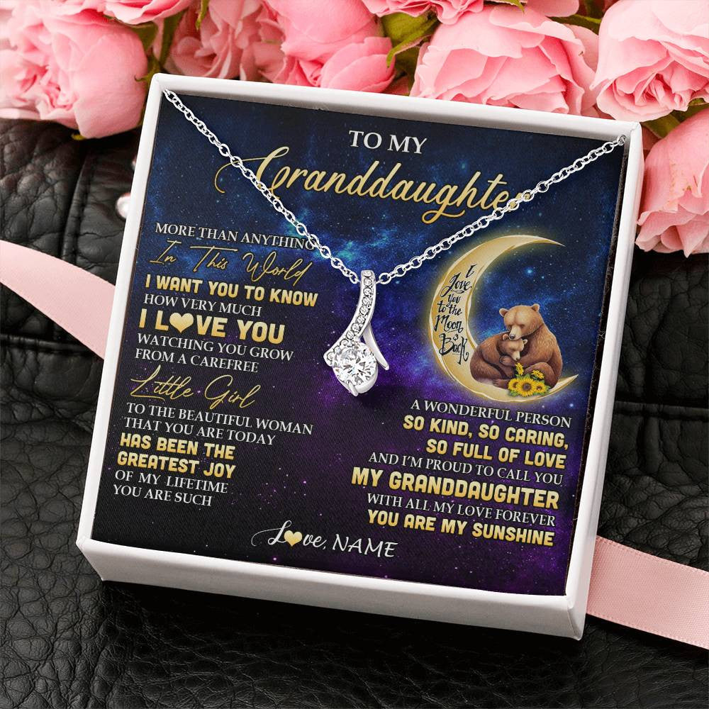 Personalized To My Granddaughter Necklace Positive Energy Encourage Brave Little Bear Granddaughter Birthday Gifts Christmas Customized Gift Box Message Card