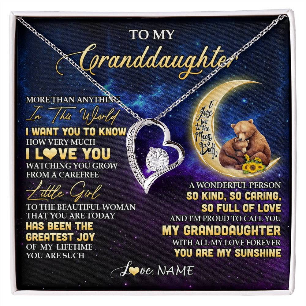 Personalized To My Granddaughter Necklace Positive Energy Encourage Brave Little Bear Granddaughter Birthday Gifts Christmas Customized Gift Box Message Card