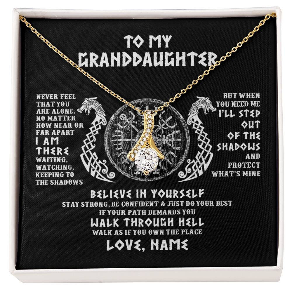 Personalized To My Granddaughter Necklace Viking Never Feel You Are Alone Odin Scandinavian Norse Runes Birthday Christmas Customized Gift Box Message Card