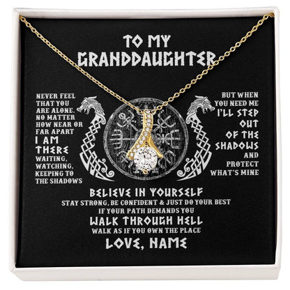 Personalized To My Granddaughter Necklace Viking Never Feel You Are Alone Odin Scandinavian Norse Runes Birthday Christmas Customized Gift Box Message Card