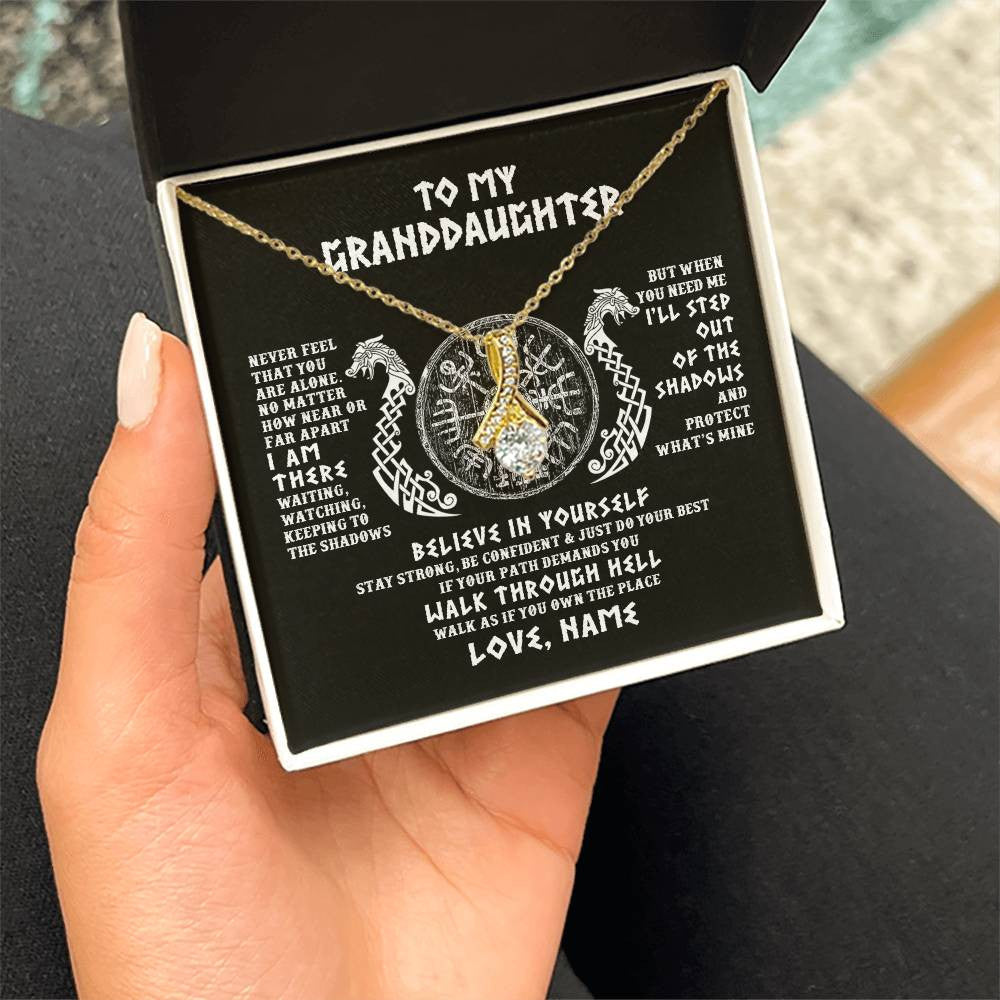 Personalized To My Granddaughter Necklace Viking Never Feel You Are Alone Odin Scandinavian Norse Runes Birthday Christmas Customized Gift Box Message Card