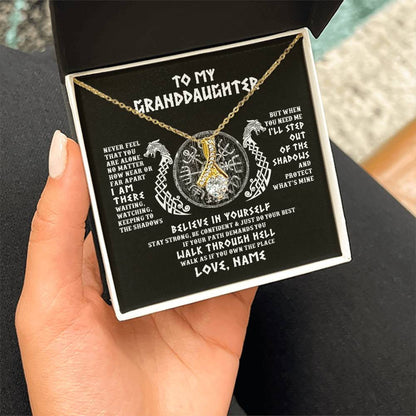 Personalized To My Granddaughter Necklace Viking Never Feel You Are Alone Odin Scandinavian Norse Runes Birthday Christmas Customized Gift Box Message Card