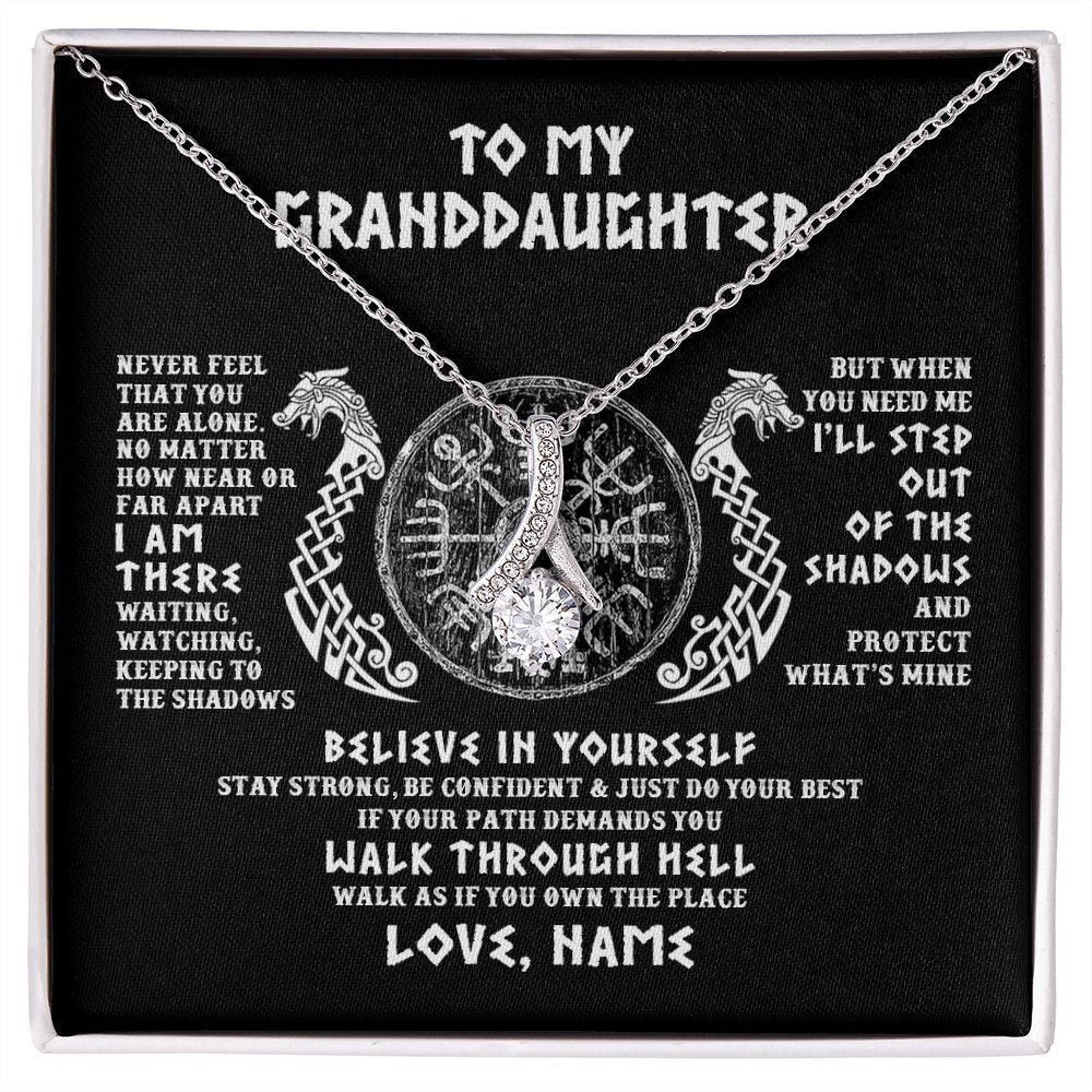 Personalized To My Granddaughter Necklace Viking Never Feel You Are Alone Odin Scandinavian Norse Runes Birthday Christmas Customized Gift Box Message Card