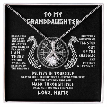 Personalized To My Granddaughter Necklace Viking Never Feel You Are Alone Odin Scandinavian Norse Runes Birthday Christmas Customized Gift Box Message Card