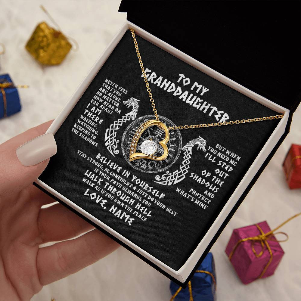 Personalized To My Granddaughter Necklace Viking Never Feel You Are Alone Odin Scandinavian Norse Runes Birthday Christmas Customized Gift Box Message Card