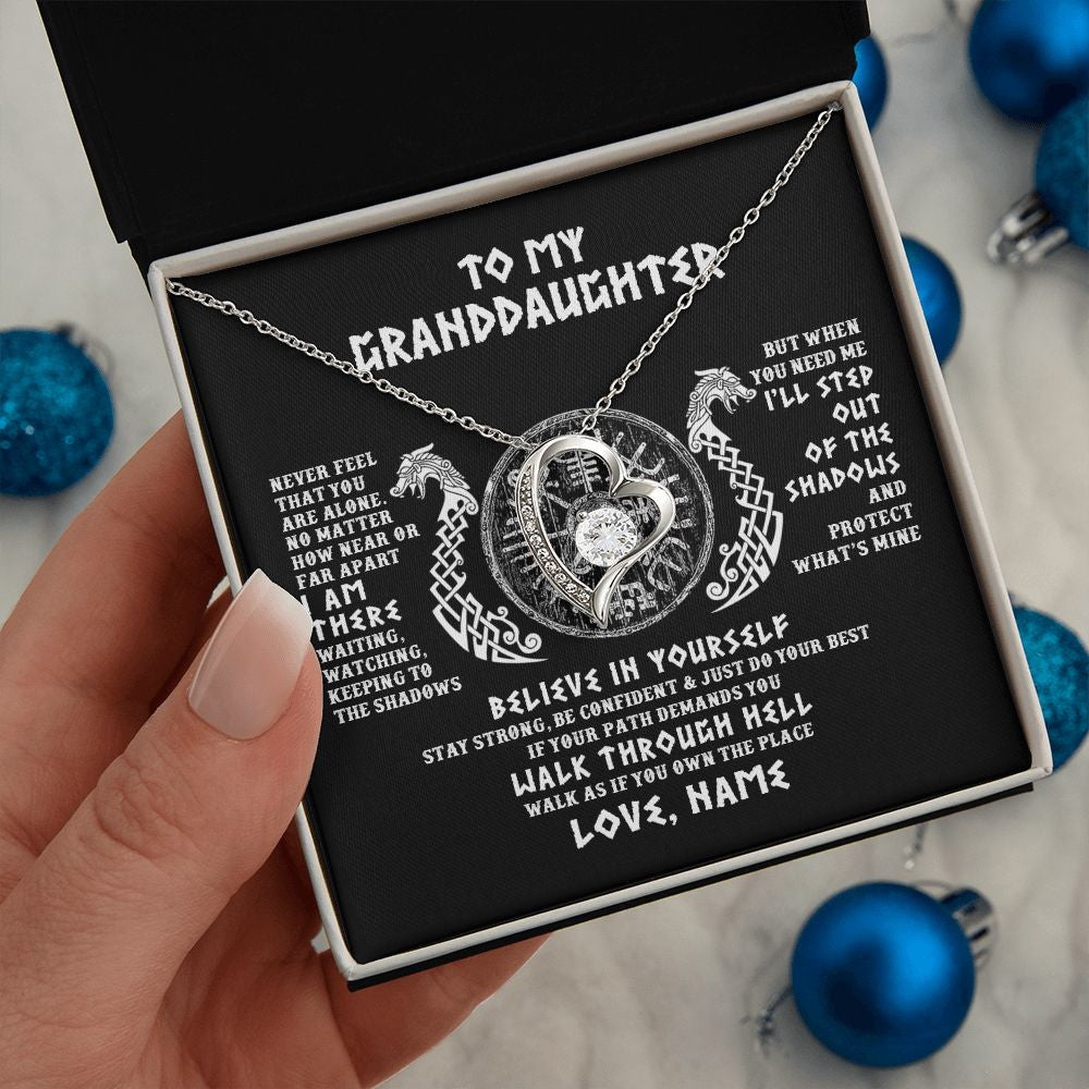 Personalized To My Granddaughter Necklace Viking Never Feel You Are Alone Odin Scandinavian Norse Runes Birthday Christmas Customized Gift Box Message Card