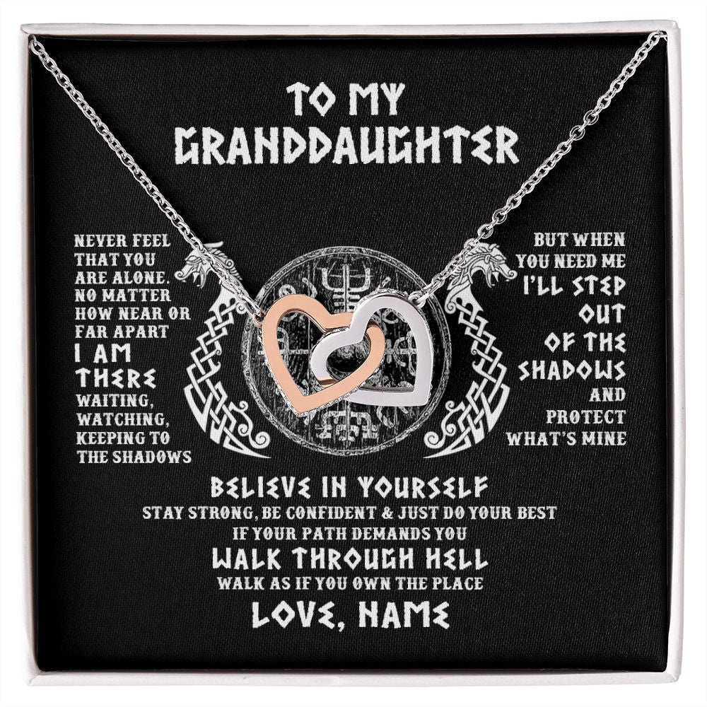 Personalized To My Granddaughter Necklace Viking Never Feel You Are Alone Odin Scandinavian Norse Runes Birthday Christmas Customized Gift Box Message Card