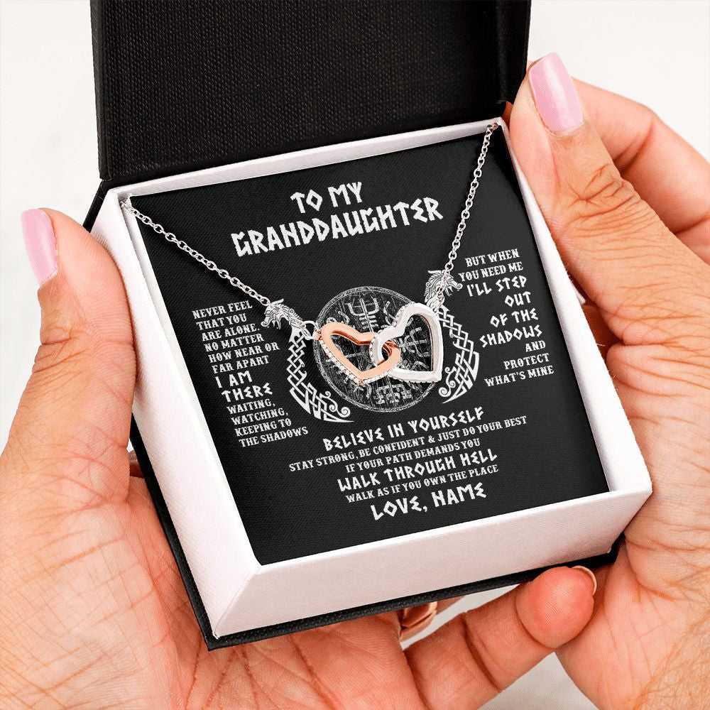 Personalized To My Granddaughter Necklace Viking Never Feel You Are Alone Odin Scandinavian Norse Runes Birthday Christmas Customized Gift Box Message Card
