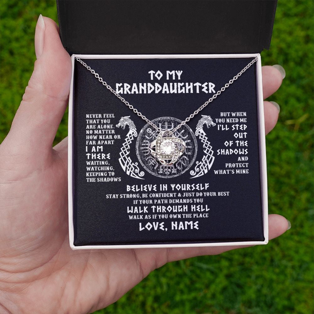 Personalized To My Granddaughter Necklace Viking Never Feel You Are Alone Odin Scandinavian Norse Runes Birthday Christmas Customized Gift Box Message Card
