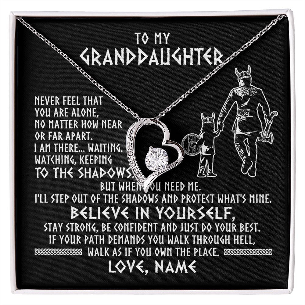 Personalized To My Granddaughter Necklace Viking Never Feel You Are Alone Scandinavian Runes Viking Birthday Christmas Customized Gift Box Message Card